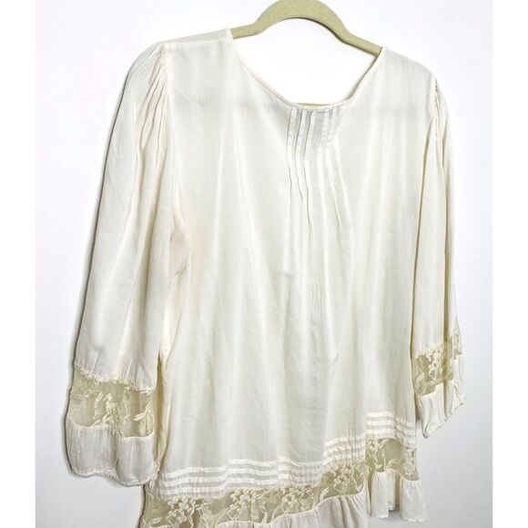 Nine West Boho Lace Blouse Lightweight Flowy Long Elastic Sleeve Top Sz L - Picture 3 of 9